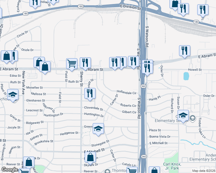 map of restaurants, bars, coffee shops, grocery stores, and more near 313 Hollandale Circle in Arlington