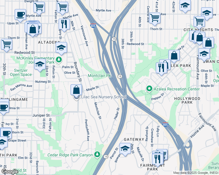 map of restaurants, bars, coffee shops, grocery stores, and more near 2531 Haller Street in San Diego