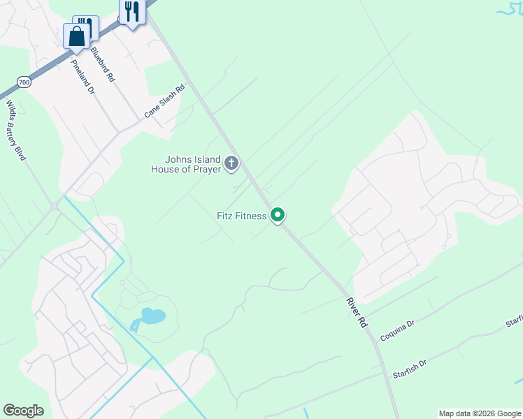 map of restaurants, bars, coffee shops, grocery stores, and more near 2034 River Road in Johns Island