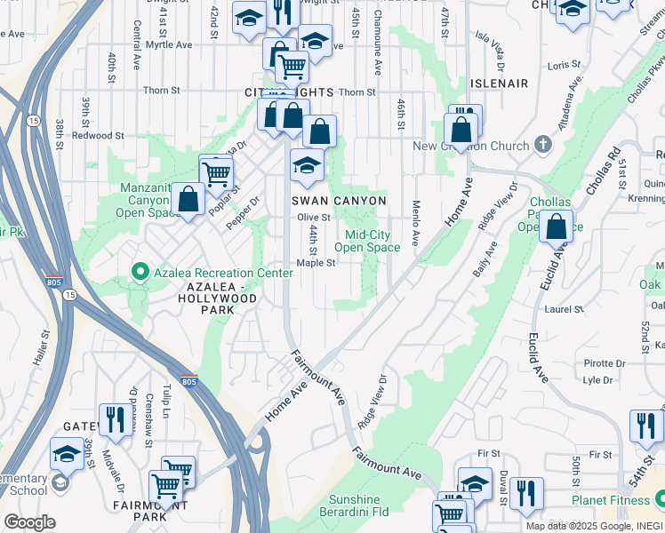 map of restaurants, bars, coffee shops, grocery stores, and more near 2 Maple Street in San Diego