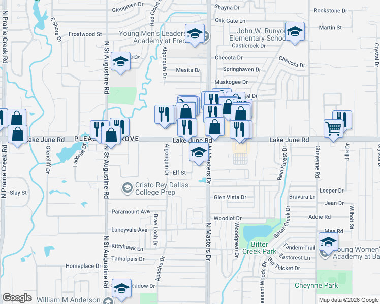 map of restaurants, bars, coffee shops, grocery stores, and more near 1215 Barredo Street in Dallas