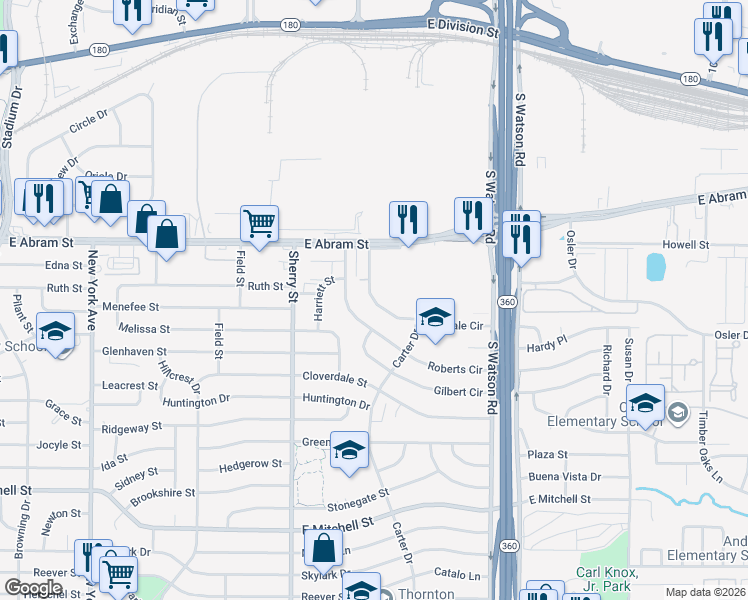 map of restaurants, bars, coffee shops, grocery stores, and more near 313 Hollandale Circle in Arlington