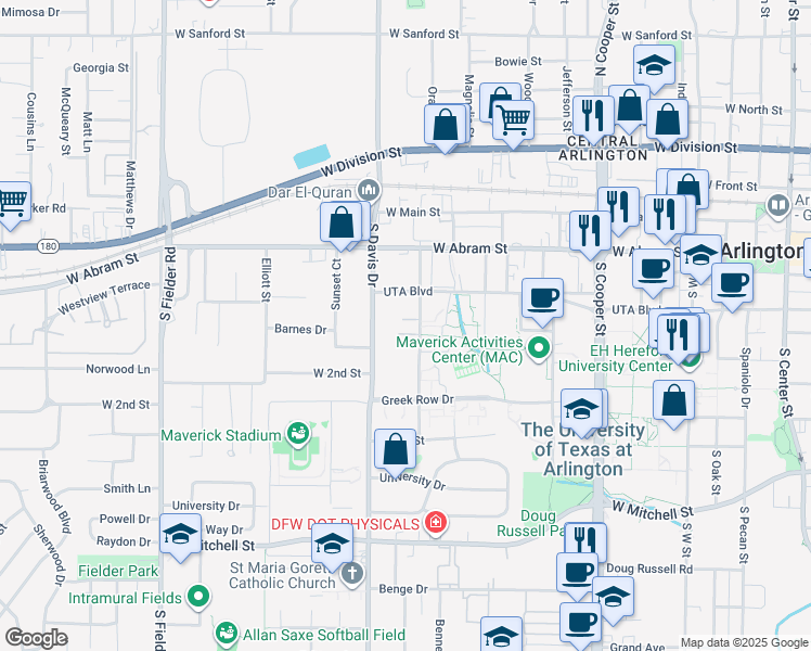 map of restaurants, bars, coffee shops, grocery stores, and more near 412 Summit Avenue in Arlington