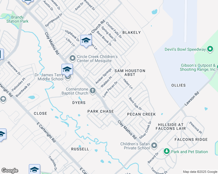 map of restaurants, bars, coffee shops, grocery stores, and more near 2145 Lone Pecan Drive in Mesquite