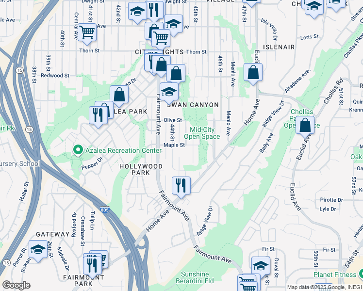 map of restaurants, bars, coffee shops, grocery stores, and more near 2 Maple Street in San Diego