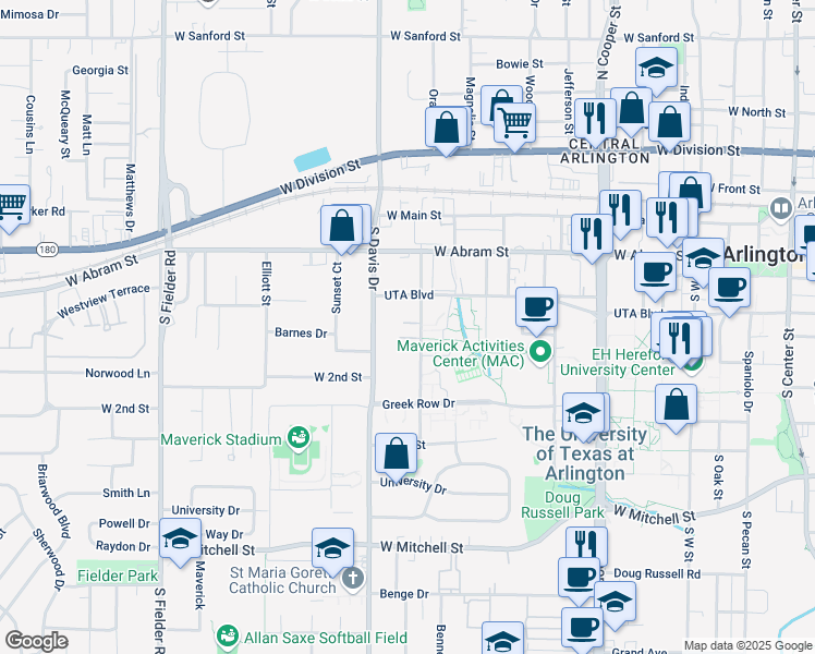 map of restaurants, bars, coffee shops, grocery stores, and more near 412 Summit Avenue in Arlington