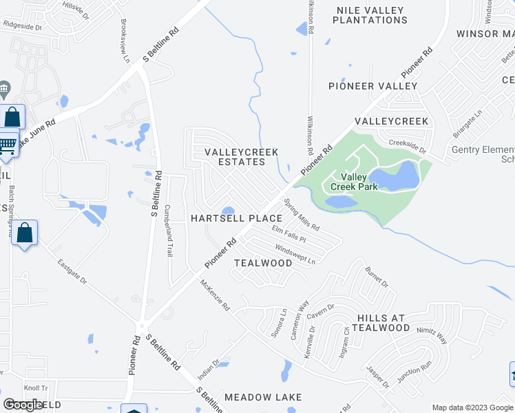 map of restaurants, bars, coffee shops, grocery stores, and more near 2315 Elm Falls Place in Mesquite