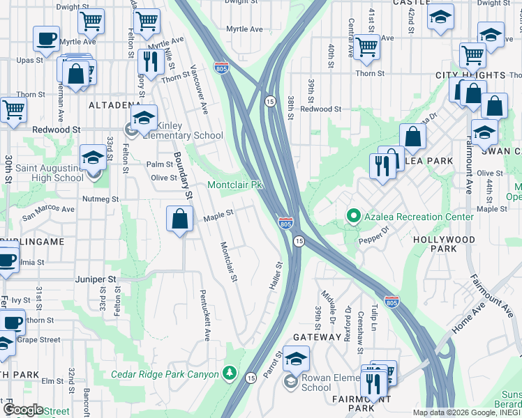 map of restaurants, bars, coffee shops, grocery stores, and more near 2541 Haller Street in San Diego