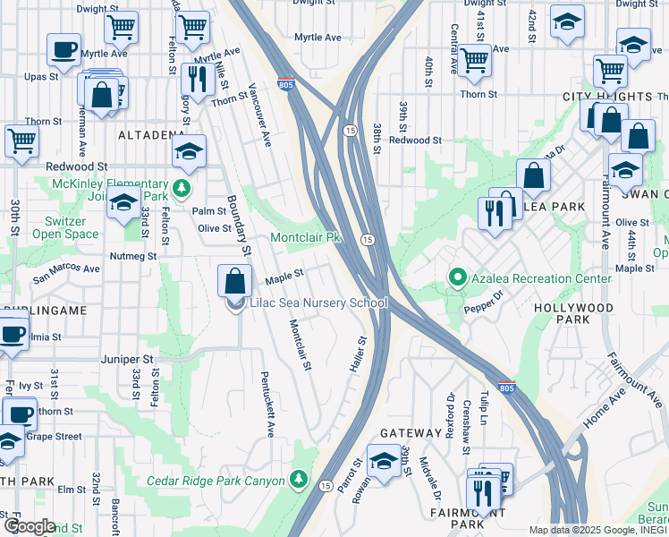 map of restaurants, bars, coffee shops, grocery stores, and more near 2541 Haller Street in San Diego