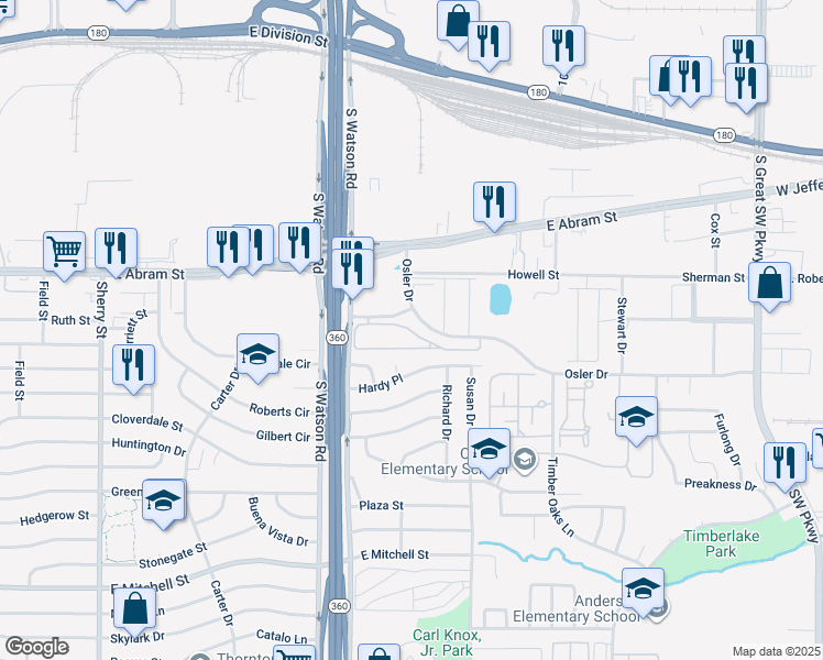 map of restaurants, bars, coffee shops, grocery stores, and more near 2903 Berry Down in Arlington