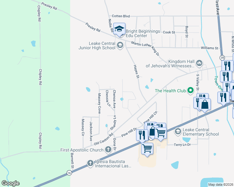 map of restaurants, bars, coffee shops, grocery stores, and more near 410 Chenoa Avenue in Carthage