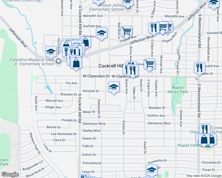 map of restaurants, bars, coffee shops, grocery stores, and more near 4017 Kernack Street in Dallas