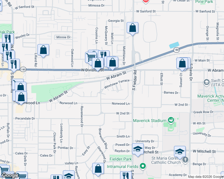 map of restaurants, bars, coffee shops, grocery stores, and more near 434 Westview Terrace in Arlington