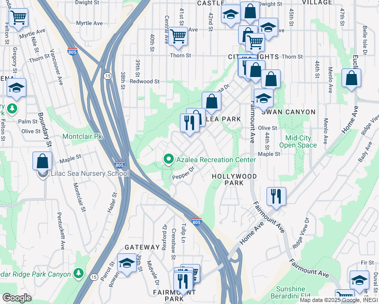 map of restaurants, bars, coffee shops, grocery stores, and more near in San Diego
