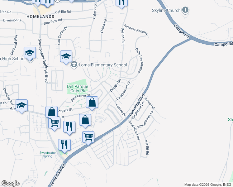 map of restaurants, bars, coffee shops, grocery stores, and more near 3067 Charwood Court in Spring Valley