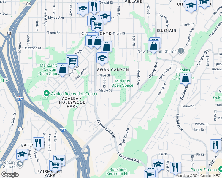 map of restaurants, bars, coffee shops, grocery stores, and more near 2 Maple Street in San Diego