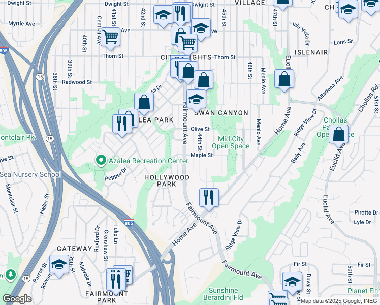 map of restaurants, bars, coffee shops, grocery stores, and more near in San Diego