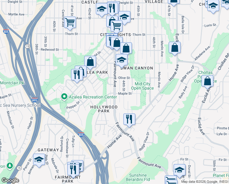 map of restaurants, bars, coffee shops, grocery stores, and more near in San Diego
