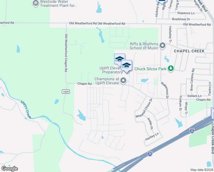 map of restaurants, bars, coffee shops, grocery stores, and more near 10825 County Road 1029 in Fort Worth