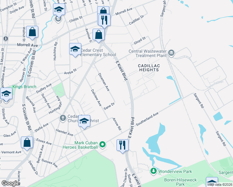 map of restaurants, bars, coffee shops, grocery stores, and more near 1406 Diceman Avenue in Dallas