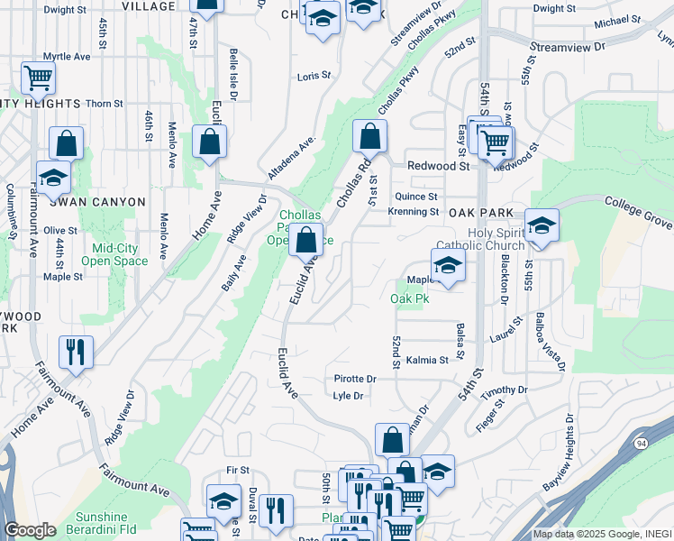 map of restaurants, bars, coffee shops, grocery stores, and more near 5244 Caminito Cachorro in San Diego