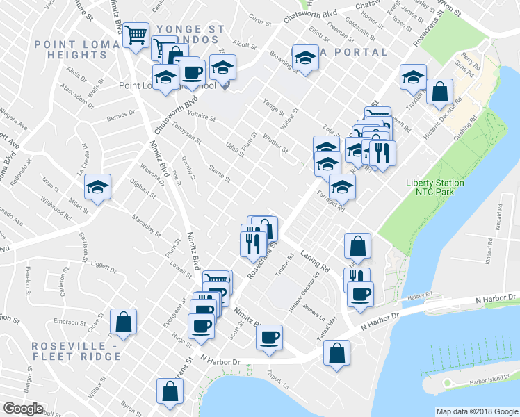 map of restaurants, bars, coffee shops, grocery stores, and more near 3126 Russell Street in San Diego