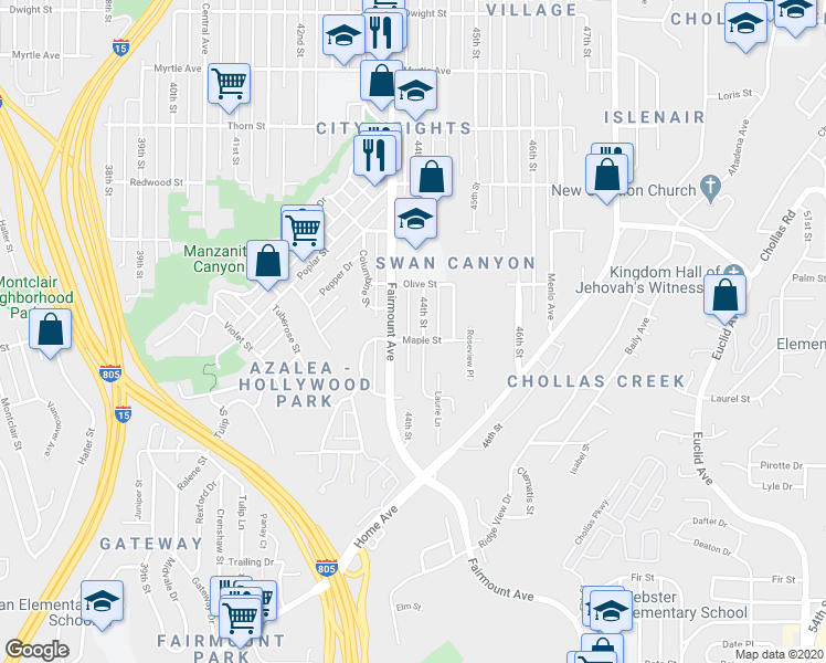 map of restaurants, bars, coffee shops, grocery stores, and more near in San Diego