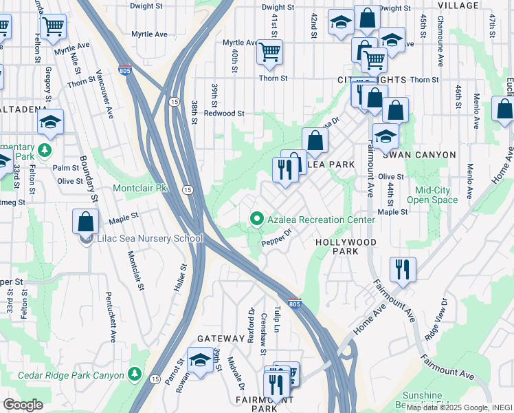 map of restaurants, bars, coffee shops, grocery stores, and more near 4088 Poplar Street in San Diego