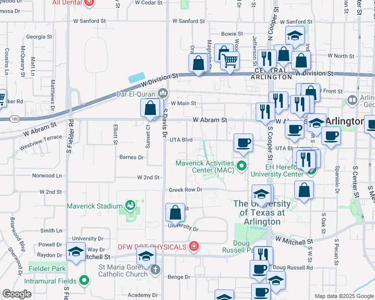 map of restaurants, bars, coffee shops, grocery stores, and more near 412 Summit Avenue in Arlington