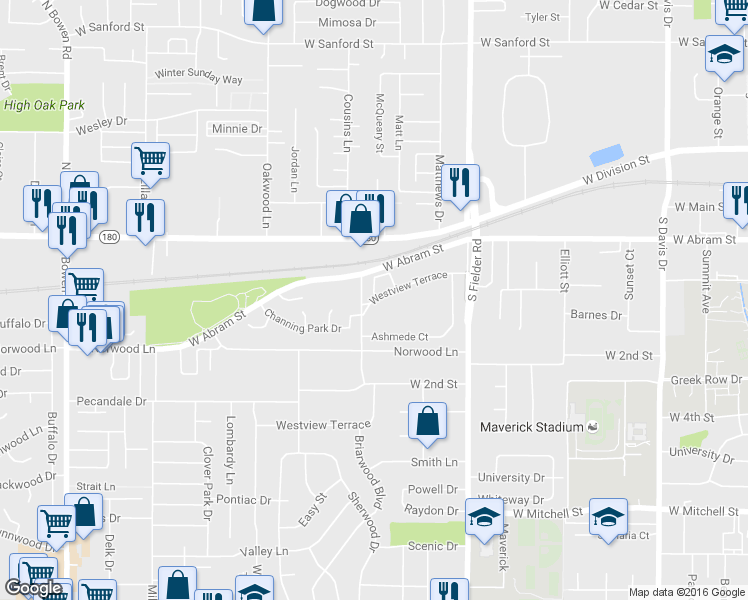 map of restaurants, bars, coffee shops, grocery stores, and more near in Arlington