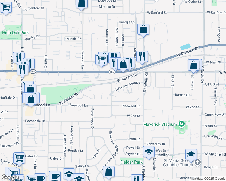 map of restaurants, bars, coffee shops, grocery stores, and more near 434 Westview Terrace in Arlington