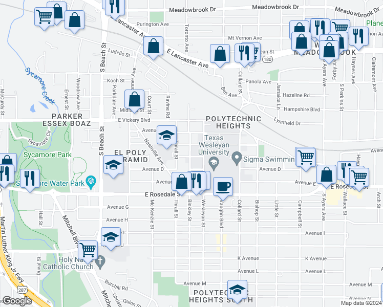 map of restaurants, bars, coffee shops, grocery stores, and more near 2920 Avenue C in Fort Worth