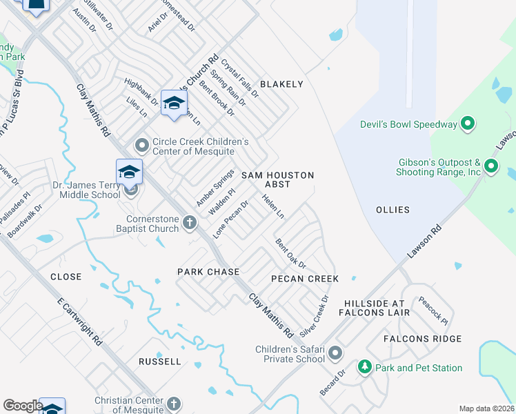 map of restaurants, bars, coffee shops, grocery stores, and more near 3008 Southern Hills Lane in Mesquite