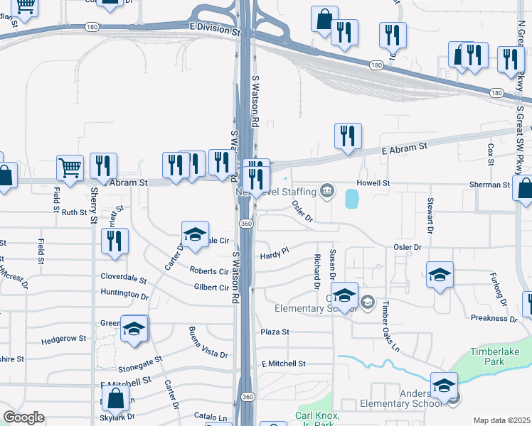map of restaurants, bars, coffee shops, grocery stores, and more near 2605 Berry Down in Arlington