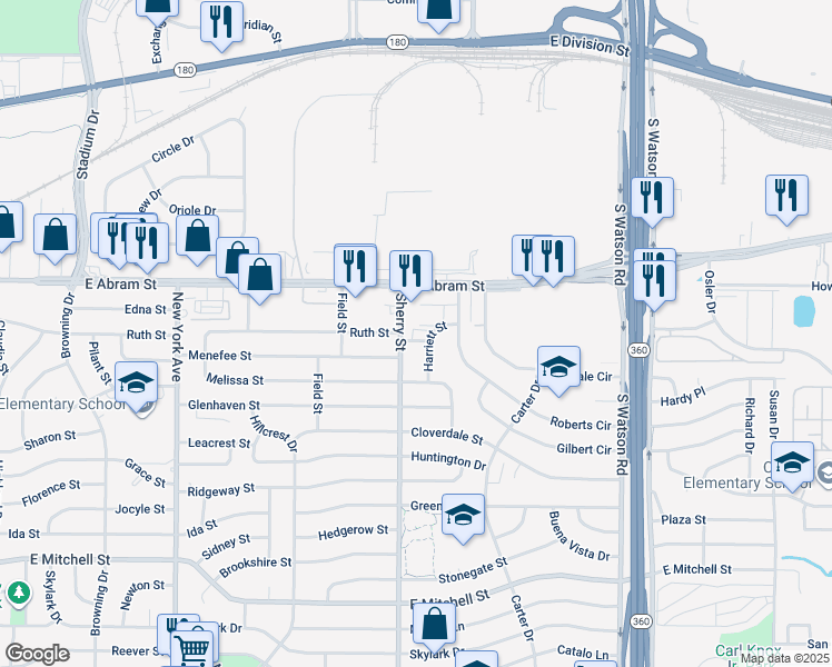 map of restaurants, bars, coffee shops, grocery stores, and more near 308 Harriett Street in Arlington