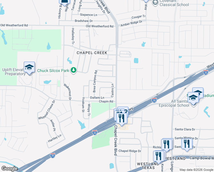 map of restaurants, bars, coffee shops, grocery stores, and more near 10220 Winkler Drive in Fort Worth