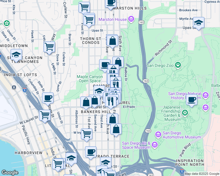 map of restaurants, bars, coffee shops, grocery stores, and more near 2642 Fifth Avenue in San Diego