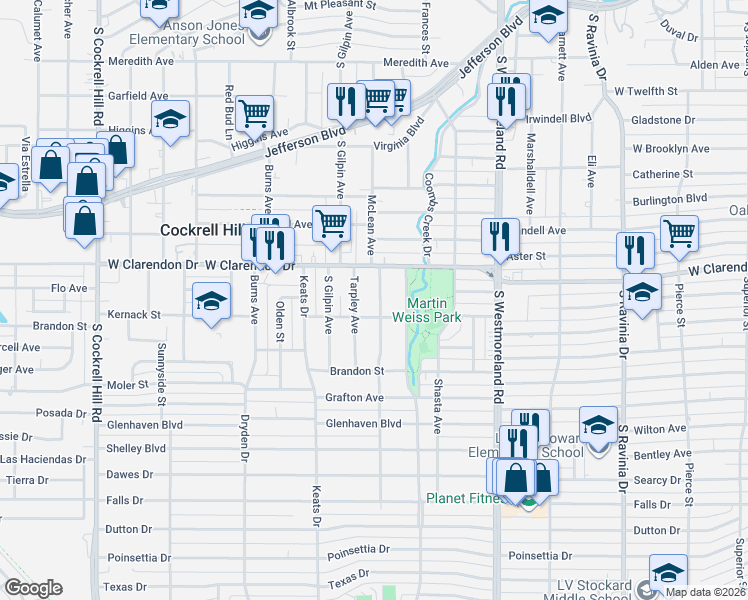 map of restaurants, bars, coffee shops, grocery stores, and more near 1202 McLean Avenue in Dallas