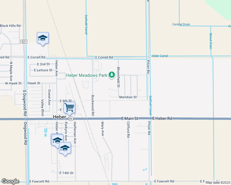 map of restaurants, bars, coffee shops, grocery stores, and more near 141 Meridian Street in Heber