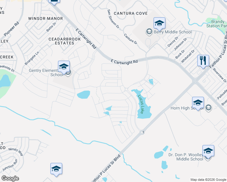 map of restaurants, bars, coffee shops, grocery stores, and more near 2700 Bear Drive in Mesquite