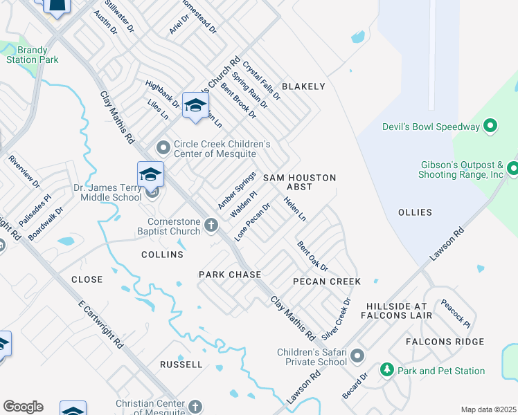 map of restaurants, bars, coffee shops, grocery stores, and more near 2101 Walden Place in Mesquite