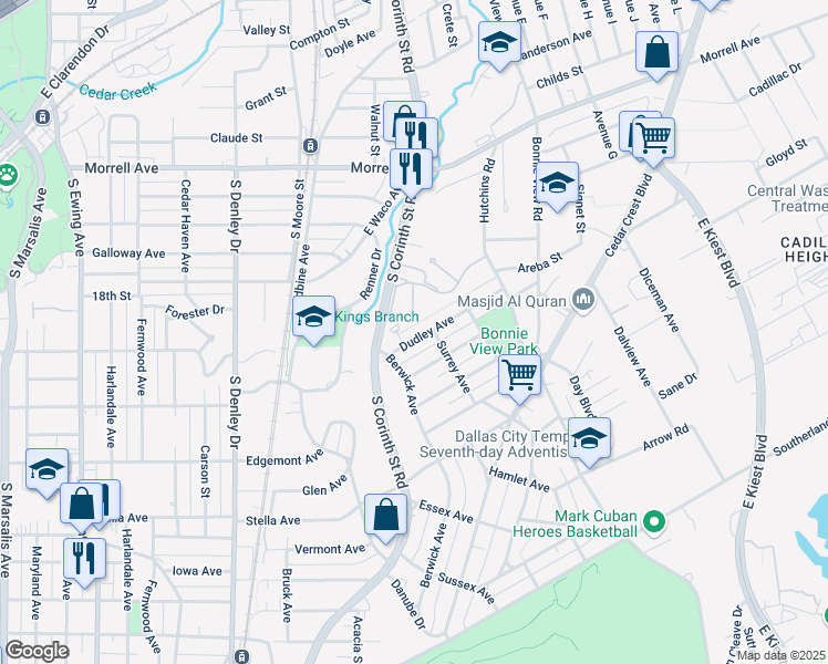 map of restaurants, bars, coffee shops, grocery stores, and more near 1936 High Hill Boulevard in Dallas