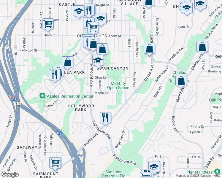 map of restaurants, bars, coffee shops, grocery stores, and more near in San Diego