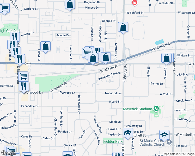 map of restaurants, bars, coffee shops, grocery stores, and more near 1815 Westview Terrace in Arlington