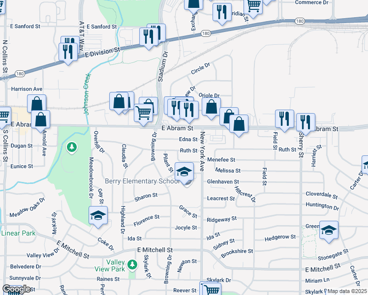 map of restaurants, bars, coffee shops, grocery stores, and more near 1825 Edna Street in Arlington