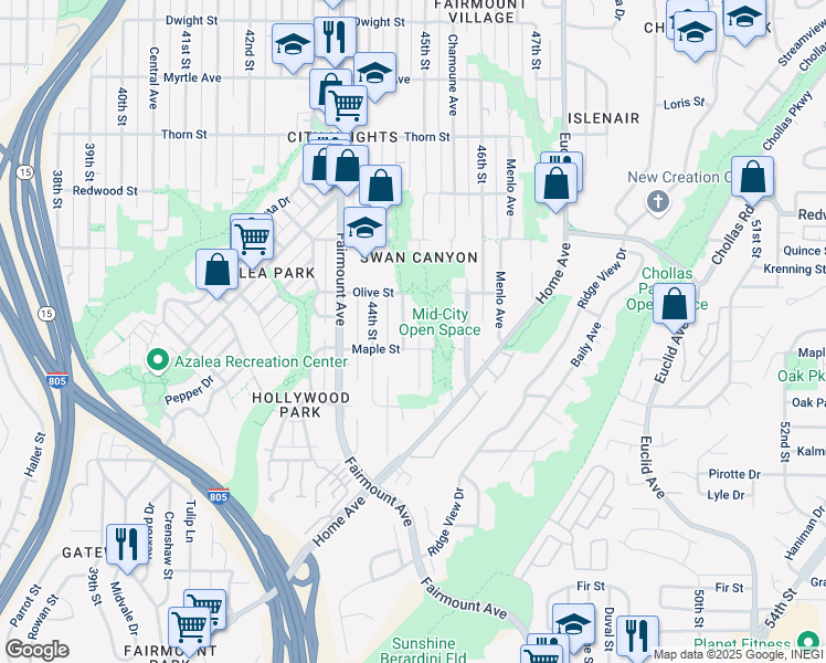 map of restaurants, bars, coffee shops, grocery stores, and more near in San Diego