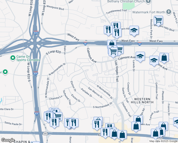 map of restaurants, bars, coffee shops, grocery stores, and more near 638 Centre Court in Fort Worth