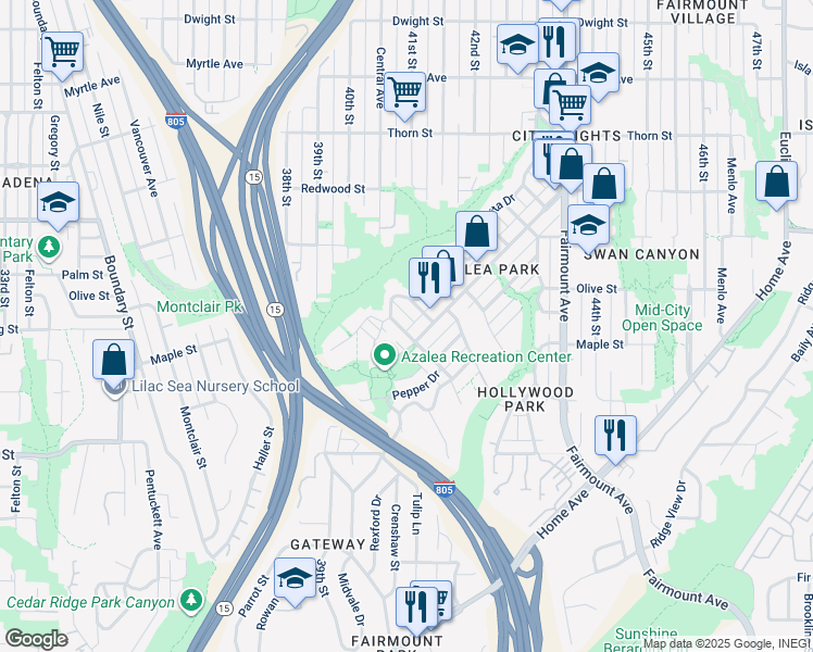 map of restaurants, bars, coffee shops, grocery stores, and more near 2625 Violet Street in San Diego