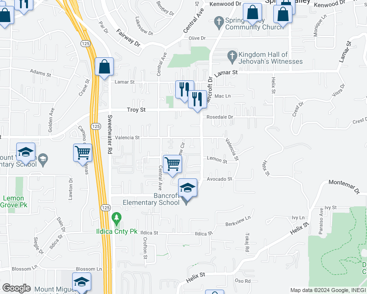 map of restaurants, bars, coffee shops, grocery stores, and more near 8926 Arlingdale Way in Spring Valley