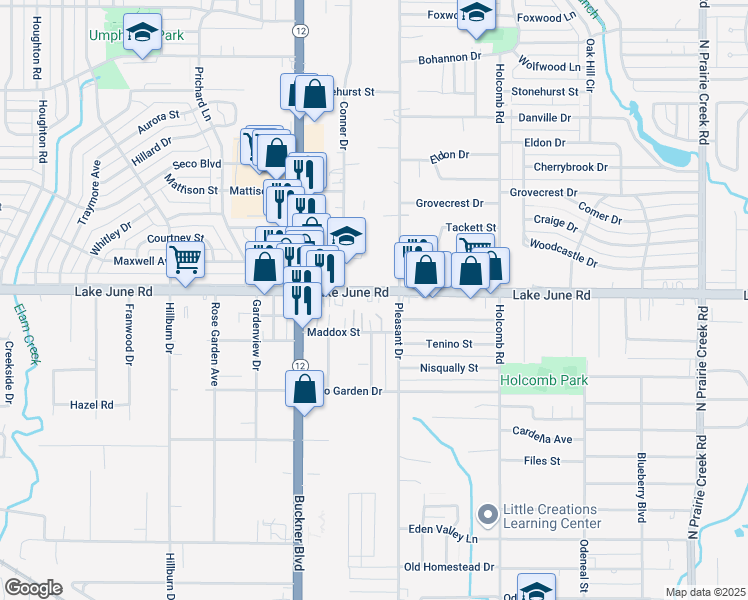 map of restaurants, bars, coffee shops, grocery stores, and more near 8239 Lake June Rd in Dallas